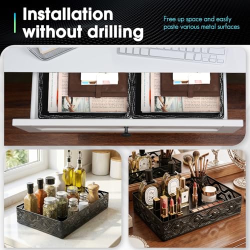 Desk Drawer Organizer, A4 Large Metal Mesh Desk Organizer Tray, Carved Hollow Floral Desk Tray, Versatile Storage Box Set for Office Home Supplies,13x9x3 inches (Curved,1 PC) - color: Curved