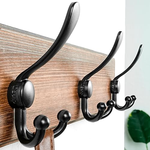 Dseap Coat Rack Wall Mounted - 5 Tri Hooks, Heavy Duty, Wooden Wall Coat Hanger Coat Hook for Clothes Hat Jacket Clothing, Natural & Black - color: Natural & Black, size: L=17.4"
