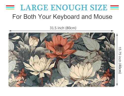 Vintage Floral Desk Mat XXL Large Gaming Mouse Pad Extended Desk Pad, Tropical Plants Laptop Keyboard Mouse Mat with Stitched Edges 31.5x15.75 in, Computer Mat Mousepad for desk Decor Office Gift - color: Vintage Floral