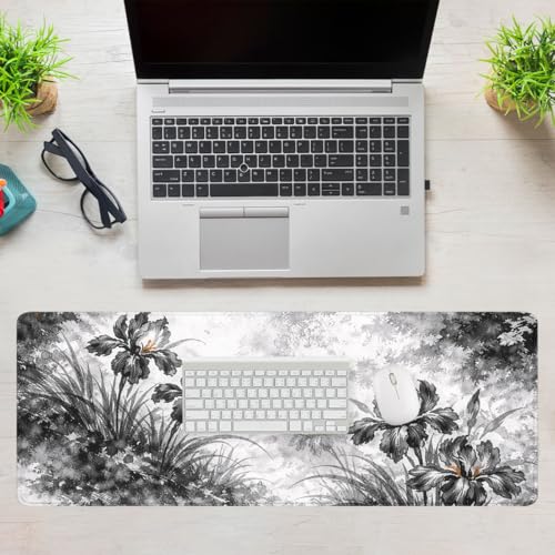 Ink Flower Gaming Mouse Pad Dark Aesthetic XL Mouse Pad Large Mousepad Extended Laptop Keyboard Mat Gaming Desk Pad Mouse Mat Office Computer Keyboard Laptop 31.5"x11.8" - color: Ink Flower, size: 31.5L x 11.8W inches
