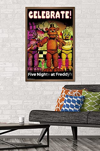 Trends International Five Nights at Freddy's - Celebrate Wall Poster, 22.375" x 34", Bronze Framed Version - color: Bronze Framed Version, size: 34"L x 22.4"W