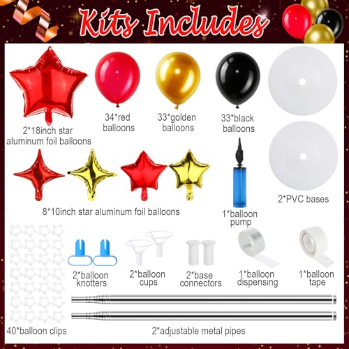 Gejoy 110 Pcs Red Gold Black Balloons Column Stand Kit Adjustable Tower Stand from 1.4 to 6.6 ft with Bases for Back to School Wedding Birthday Baby Shower Party - color: Red Gold Black