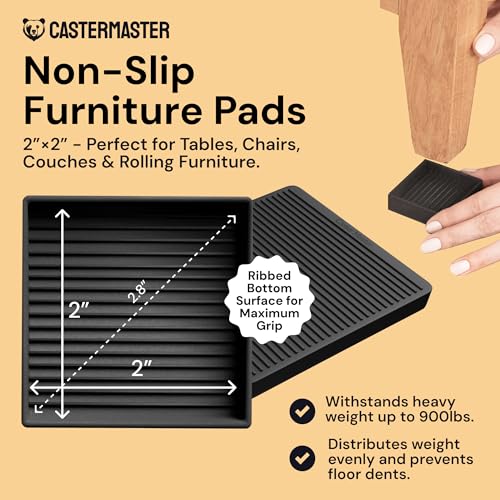 CasterMaster Anti-Slip Furniture Pads - 2x2 in Black, 4 Pack | Rubber caster cups & floor protectors - Use for couch, chair & bed legs on hardwood, tile & vinyl - color: Black, size: 2'' x 2'' (Pack of 4)