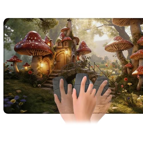 for MTG Playmat 24 x 14 Inches Enchanting Mushroom Houses Magic Play Mat Card Game Mat for Magic The Gathering TCG PTCG Playmat with Free Storage Bags Non-Slip Backing and Stitched Edge - color: Enchanting Mushroom Houses No With Zones