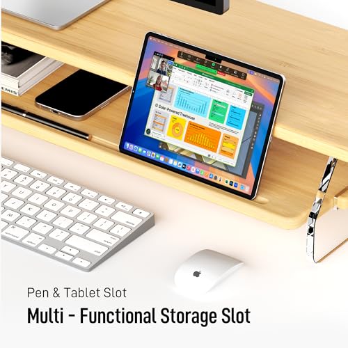 AFOOYO Bamboo Dual Monitor Stand Riser,31.5In 2 Tier Desk Organizer, Adjustable Arylic Feet Computer Monitor Stand, Desk Shelf for Office - color: Bamboo, size: 2 Tier