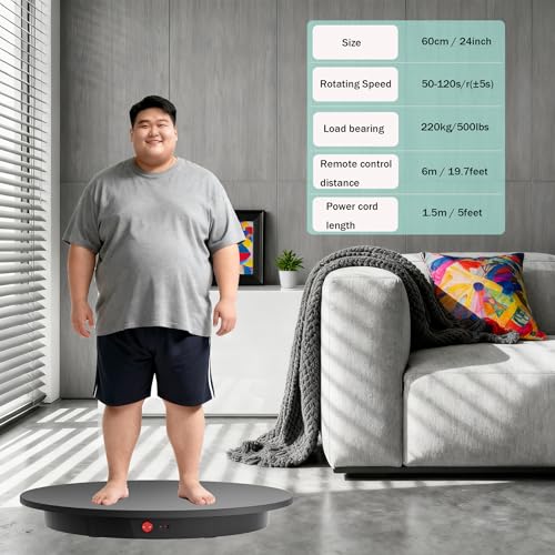 JAYEGT Electric Rotating Display Stand, 350-500 lbs Heavy Load , 360-Degree Motorized Rotating Turntable for Display, Live Streaming, Remote Control + 5 Colors Background (Black/24 Inch/Dual Motors) - color: Black, size: 24Inch