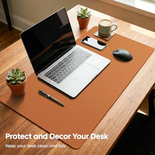 Leather Desk Pad Protector, Office Desk Mat, Large Mouse Pad, Non-Slip PU Leather Desk Blotter, Waterproof Computer Desk Writing Pad for Office and Home (Brown, 31.5" x 15.7") - color: Brown, size: 31.5" x 15.7"