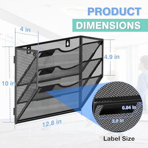 Kuntine.B Wall File Organizer Office Hanging Magazine Holder Wall File Organizer for Office Home (Black, 3 Tier & Hangers) - color: Black, size: 3 Tier & Hangers
