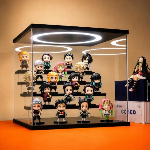 Acrylic Display Case with Adjustable LED Light, 5 Tier Clear Display Box Dustproof Showcase for Action Figures, Collectibles and Mini Toys, Assembly Display Cabinet(Black 12.5×12.2×11.8in) - color: Black, size: 5 Tier 12.5×12.2×11.8in