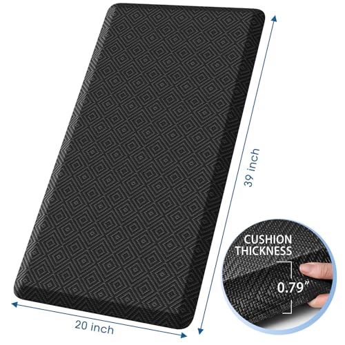 Mattitude 4/5 Inch Thick Kitchen Mat Cushioned Anti-Fatigue Floor Mat Water Resistant Non-Slip Mats and Rugs Standing and Comfort Desk Mats for House Sink Office Laundry (Black, 20"x39") - color: Black, size: 39"L x 20"W x 0.8"Th
