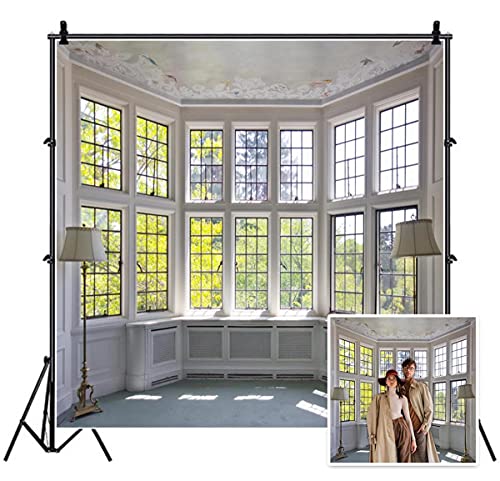 AOFOTO 10x10ft Classic French Pane Bay Windows Backdrop Luxury Retro Interior Decoration Floor Lamps Photography Background New Life Furniture Home Lifestyle Estate Modern Residence Photo Studio Props - size: 10x10ft
