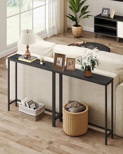 VASAGLE BARNET Collection - Console Table, Thin Narrow Entryway Doorway Table, One Piece Top, for Hallway Bedroom, Steel Frame, Modern, 1 Tier, Charcoal Gray and Ink Black ULNT035BA01S - color: Charcoal Gray + Ink Black, size: 1 Tier (7.9"D x 31.5"W x 32"