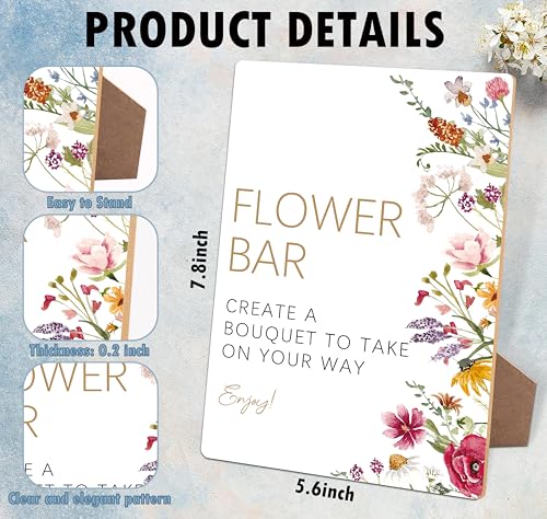 Flower Bar Sign, Wedding Signs for Ceremony and Reception, Floral Bridal Shower Decorations, Wooden Wedding Signage, Bridal Shower Decor, Flower Bar Supplies for Engagement Anniversary Party, 03 - color: Flower Bar Sign, 03