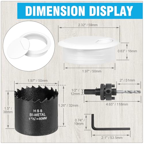 2" Spring Desk Grommet, JTemgle Plastic Cable Hole Cover with Hole Saw Computer Table Cord Wire Organizer Caps Desktop Cord Management for Home Office TV Stands Tabletops - White, 7 Pcs - color: White, size: 2" / 50mm