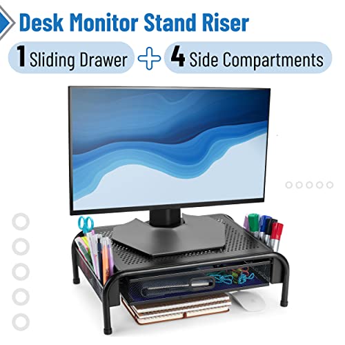 Mr. Pen- Metal Mesh Monitor Stand with Drawer | Computer Monitor Stand for Desk, with Storage, Monitor Riser with Storage, Desktop Monitor Stand