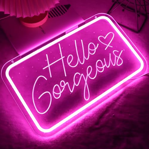 Hello Gorgeous Neon Sign for Wall Art Decor,LED Neon Lights for Home Wedding Birthday Backdrop Bacelorette Party Wth Dimmable,Gifts for Teen Girls - style: Hello Gorgeous