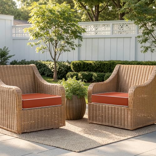 MIULEE Orange Outdoor Chair Cushions Set of 2, 22x22x3 Inch Waterproof Patio Seat Cushions for Outdoor Furniture Couch Sofa, 3 Year Color Fastness High Density Foam with Adjustable Ties - color: Orange, size: 22 x 22 x 3 Inch