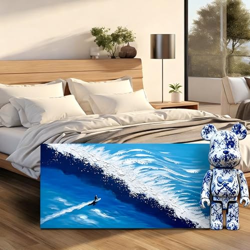 Ocean Artwork Wall Decor for Living Room Blue and White Canvas Wall Art for Office Sea Painting Wall Art for Bedroom Size 20 x 40 Inch - color: Blue and White, size: 40"L x 20"W