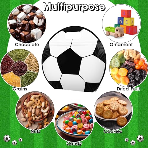 AKAIXI 24pcs 3.5 Mil Thickened Soccer Snack Bags Reusable Sealed Candy Bag | with Handle Stand-up Soccer Goodie Bags for Game Day Birthday Gifts and Soccer Party Supplies, Soccer Training Treat Bags - color: Soccer