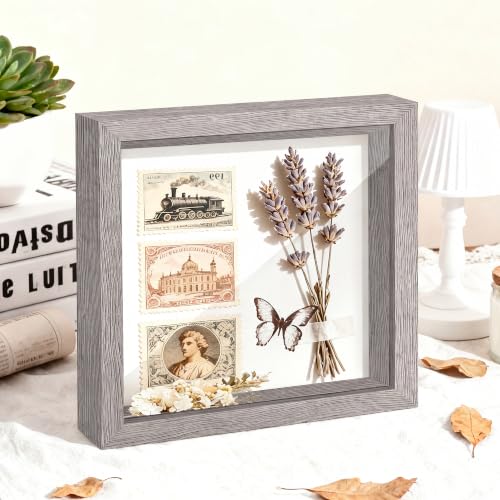 Picrit 10x10 Shadow Box Frame Set of 2, Display Case Box with High Definition Real Glass and Black Back for Memorabilia, Baby Items, Wedding Memories, Crafts, Tickets and Photos, Gray - color: Grey, size: 10x10-2P