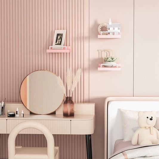 RYOFOBETTO Small Floating Shelf, 6X6 Inches Farmhouse Wall Shelves for Living Room, Bedroom, Picture Frames, Plants, Kitchen, Set of 3 (Pink and White) - color: Pink and White, size: 6"