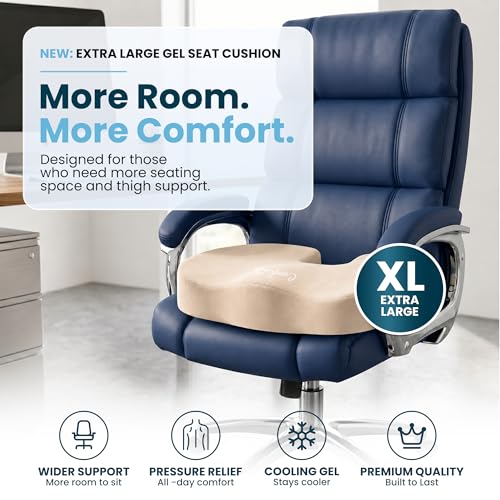 ComfiLife Extra Large Gel & Memory Foam Seat Cushion - Doctor Recommended Office Chair Cushion, Car Seat Cushion - Back & Sciatica Pain Relief - Wide Seat Cushion for Big & Tall (Beige) - color: Beige, size: X-Large