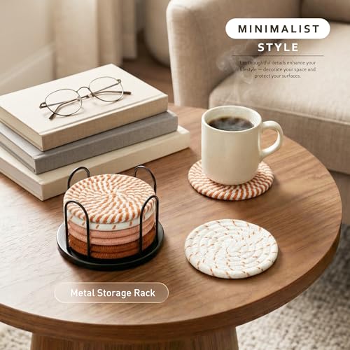 Lazebox Coasters Set of 8 for Drinks, 4 Inch Large Coasters for Coffee Table, Tabletop Protection for Hot & Cold Drinks, Versatile Coasters for Home Decor, Non-Slip & Easy to Clean, Orange - color: Orange