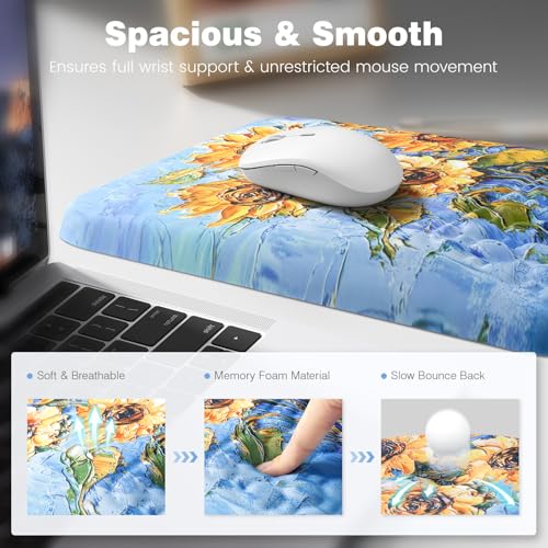 Ospelelf 3 in1 Ergonomic Wrist Rest Pad for Computer Keyboard and Mouse, Large Mouse Pad Set with Support for Office, Sunflower - color: Sunflower