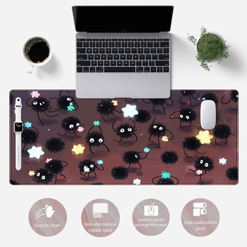 Desk Pad Anime Black Pom Poms Gaming Mouse Pad Large Star Designs Desk Office Decor Exclusive Beautiful Girls Mouse Pad for Women Desktop with Stitched Edges Non-Slip Computer Mat 31.5x11.8In - color: C-dark Brown