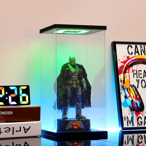 Clear Acrylic Display Case with Light for 400% bearbrick, Multiple Color Lights Dustproof Protection Display Box for Collectibles Action Figures(6×6×12inch) - size: 6*6*12 in