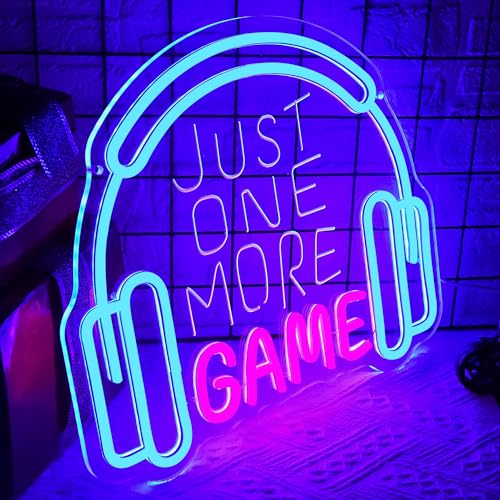 Game Neon Signs for Wall Decor Gaming Lights Headset Game Room Decor Gaming LED Light Sign Dimmable Game Wall Decor for Boys Bedroom Party Video Gaming Gifts for Gamers Teens Size 13.8 * 12.2in(P030) - color: One More Game