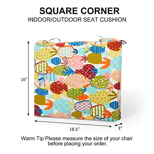 Outdoor Chair Cushions Set of 4, 18.5 x 16 Inch Patio Chair Cushions for Outdoor Furniture, Water Resistant, Non-Slip Ties(Pineapple) - color: 1 - Pineapple, size: 18.5x16x3|4 Pack