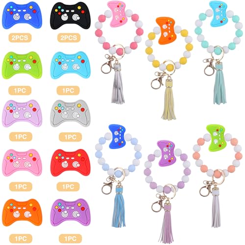 12 Pcs Video Game Controller Silicone Beads, EVERMARKET Gamepad Shape Silicone Focal Beads for Pens, Cute Silicone Beads Bulk, Rubber Loose Spacer Beads for Keychain Making DIY Crafts Bracelet Lanyard
