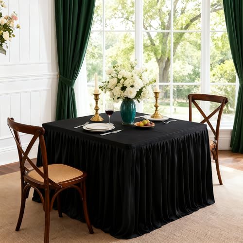 Wish Care 2 Pack Black Square Table Clothes for 34x34 Inch Tables, Polyester Fitted Tablecloths 2.8ft Stretch Table Cover for Wedding, Birthday, Parties, Trade Show, Craft Show - color: Black, size: 34" x 34" (2.8 Ft - 2 Pcs)