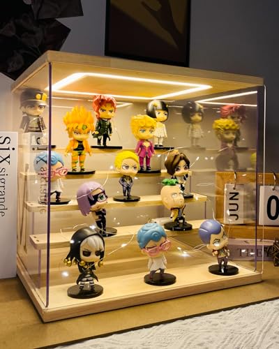 Clear Acrylic Display Case with Light , 5 Tier Display Box Stand Assembly Dustproof Protection Showcase for Collectibles Action Figures (12.6×12.2×11.8in; 32×31×30cm) - color: Wood with light, size: 5 Tier 12.6×12.2×11.8in; 32×31×30cm