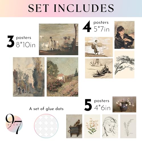 97 Decor Vintage Posters for Room Aesthetic - Vintage Art Prints for Wall Decor, Neutral Gallery Wall Art Lanscape Pictures French Decorations for Cozy Home Bedroom (Unframed)