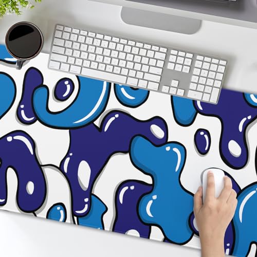 Japanese Anime Geometric Gaming Mouse Pad XL 31.5x11.8 Inch Navy Blue White Mouse Pad Extended Large Anime Mouse Pad with Non-Slip Rubber Base Stitched Edge PC Computer Laptop Desktop for Home Office - color: Japanese Geometric-Navy Blue White, size: 31.5