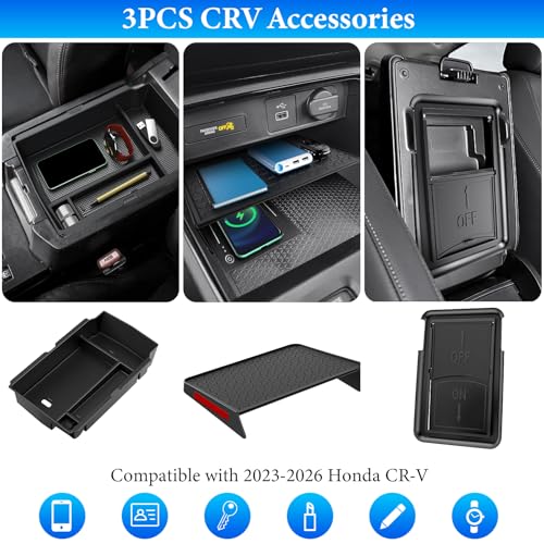 YPHUIKI 3PCS Center Console Organizer Compatible with Honda CRV 2023 2024 2025 2026 Accessories CR-V Hybrid Armrest Organizer Tray Hidden Storage Box ABS Material - size: 2023-2026 CR-V (3pcs)