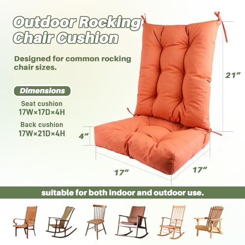 Rocking Chair Cushion with Ties Non-Slip Outdoor Rocking Chair Cushion Set Waterproof Fade-Resistant Porch Garden Patio Glider Rocker Cushions - color: Outdoor Orange