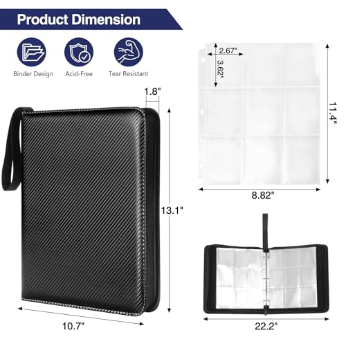 MAXECHO 9 Pocket Trading Card Binder, 1008 Pockets in 56 Removable Double-Sided Sleeves, PU Zip Card Collection Storage Organizer Album for Baseball, MTG, TCG, Sports. Black - color: Black