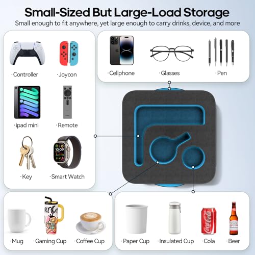 Couch Cup Holder Pillow, Sofa and Bed Organizer Caddy for iPad, Kindle, Switch, Game Controller, Remotes, Phones, Small-Sized Cup & Drink Holder for Couch, Bed, Desk, Car, Beach, Desk, Black - color: Black, size: S-12"×12"×3.2"