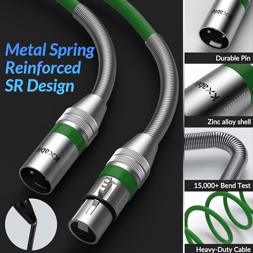 Kxable XLR Microphone Cable 3 FT, XLR Male to Female Balanced Mic Cable, 3-Pin Shielded Speaker Cord, Zinc Alloy Connectors, 22AWG Pure Copper, Metal Spring SR, Recording Studio, Podcast, Green - color: Green, size: 3FT