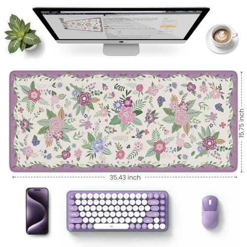 HAOCOO Purple Desk Cover Mat, Cute Large Mouse Pad with Stitched Edges, Non-Slip Waterproof Keyboard Mat, Office Supplies & Desktop Decor, Desk Pad Mat for Women Office Organizers - color: D-purple, size: 35.4" x 15.7"