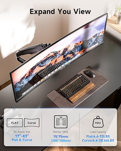 BIZUM Heavy Aluminum Monitor Stand 17 to 43 Inch Monitor Arm, Adjustable-Monitor Mount up to 33lbs with Clamp and Grommet Base, VESA 75x75/100x100mm Black - color: Black