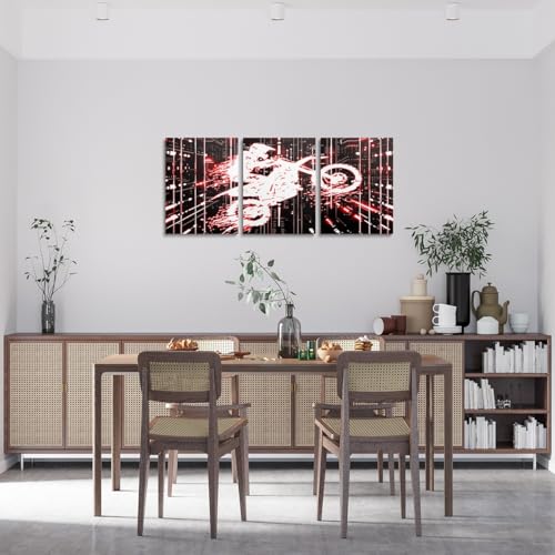 Feelyou Kids Dirt Bike Picture Wall Decor Racing Motocross Rider Canvas Wall Art for Living Room Bedroom Boys Girls Motorcycle Wall Painting Posters Motorbike Teens Bathroom Wall Art 12"x16"x 3Pcs - color: Multi A01