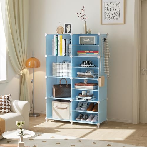 AWTATOS Closet Organizer 8 Cube Storage Shelves Closet Storage Clothes Organizers Stackable Cubby Shelving for Closet Bedroom Living Room Blue - color: Blue