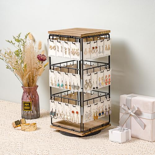 360 Rotating Earring Display Stands for Selling, Earring Rack Display Holder Stand, Jewelry Display for Vendors Selling Earring Cards, Necklaces, Bracelets, Hair Accessories (48 Hooks) - color: Brown, size: 1Pcs-Rotating Size