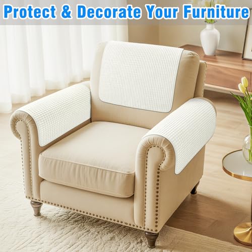 Couch Arm Covers, Sofa Arm Covers, Waterproof Armrest Cover for Sofa, Armchair, Loveseat, Headrest Cover, Non-Slip Recliner Arm Cover, Arm Chair Covers Set of 2 (Cream, 23"×19") - color: Cream, size: 23" x 19" - 2 pcs