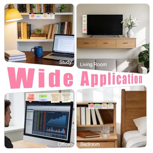 Monitor Memo Board, 4PCS Transparent Acrylic Computer Monitor Sticky Note Holder with 2PCS Sticky Notes, Desktop Side Panel Office Desk Accessories, Left and Right 11"x3"