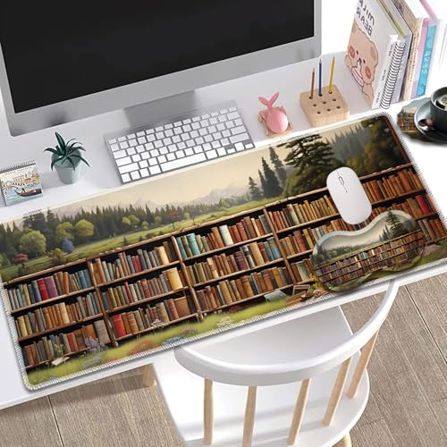 Large Gaming Mouse Pad + Mouse Wrist Rest Pad + Coaster Combination, 31.5 "x 11.8" Durable Non-Slip Extension Table Mat, Suitable for Office and Home, Books - color: Books